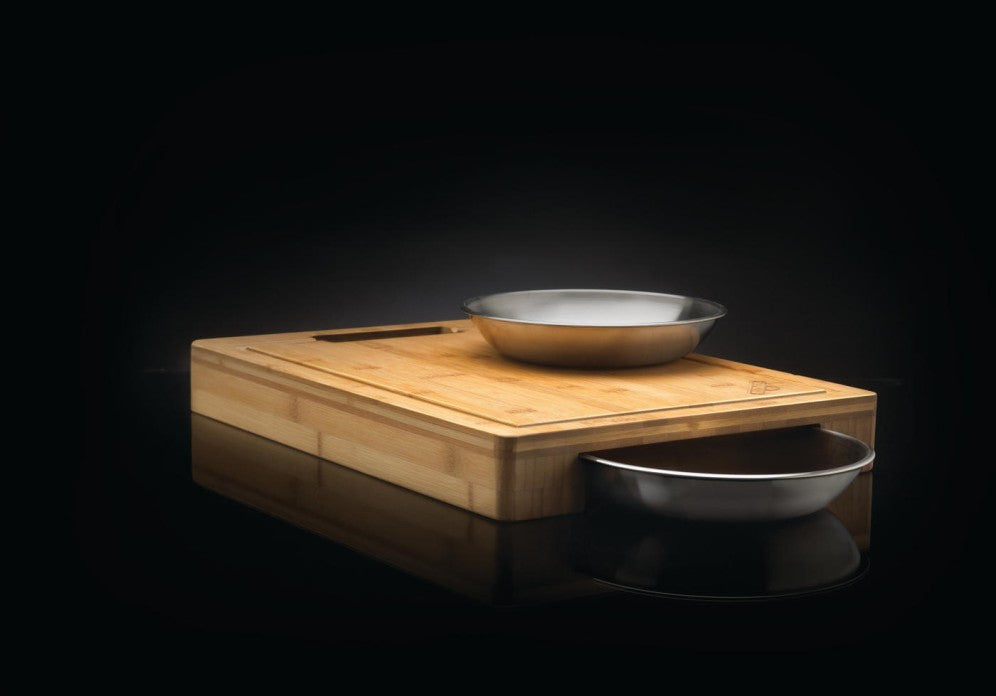 Bamboo Cutting Board | Cutting Board with Stainless Steel Bowls | BBQ Prep Board | Bamboo Kitchen Board | Ember BBQ Co UK