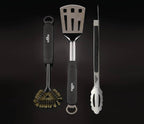 3 Piece Stainless Steel BBQ Toolset | Spatula | Tongs | Brass Grill Brush | Napoleon BBQ Tools | Ember BBQ Co UK
