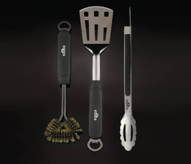 3 Piece Stainless Steel BBQ Toolset | Spatula | Tongs | Brass Grill Brush | Napoleon BBQ Tools | Ember BBQ Co UK