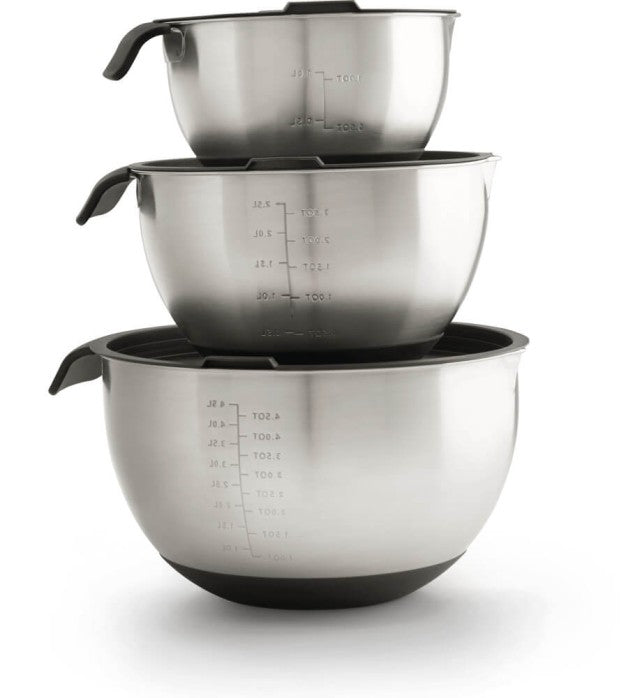 3 Piece Marinating Bowl Set | Stainless Steel Bowls | Airtight Lids | Non-Slip Base | Kitchen & Grill Accessory UK | Ember BBQ Co