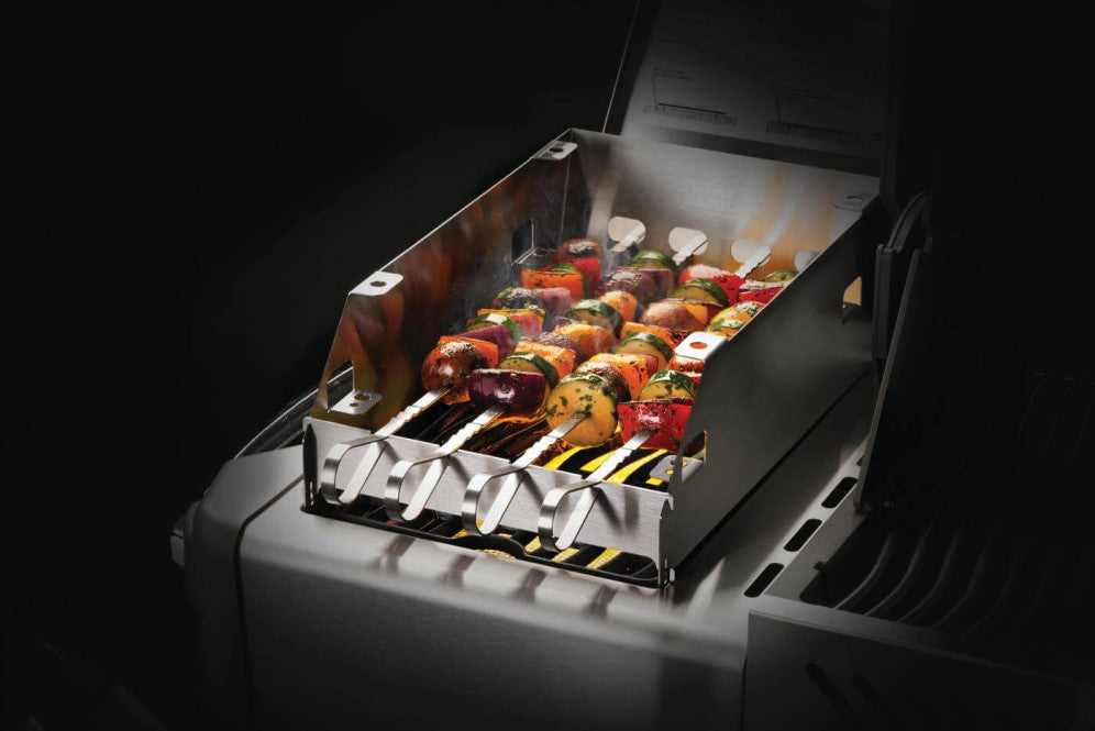 Napoleon Side Burner Windshield | Skewer Rack | Stainless Steel Grill Accessory | 4 Skewers Included | Wind Protection UK | Ember BBQ Co