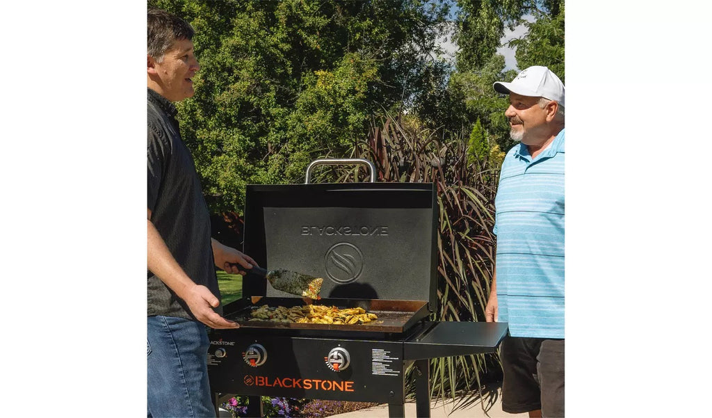 Blackstone 28 Inch Iron Forged Blackout Gas Griddle Cooking Station With Hood