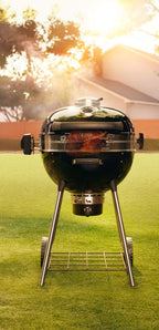 Professional 22 Charcoal Kettle | Cast Iron WAVE™ Grids | Rotisserie Ready | Vortex Heat Management | Porcelain Steel Body | Outdoor Charcoal Grill UK | Ember BBQ Co