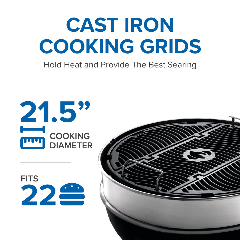 Professional 22 Charcoal Kettle | Cast Iron WAVE™ Grids | Rotisserie Ready | Vortex Heat Management | Porcelain Steel Body | Outdoor Charcoal Grill UK | Ember BBQ Co