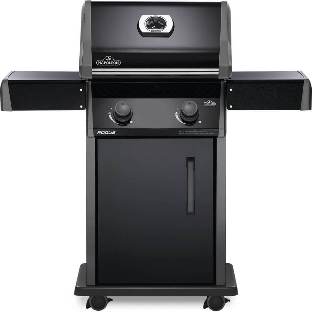 Rogue 365 Gas Grill | 2 Burner Propane BBQ | Compact Black Grill | Cast Iron WAVE Grids | Folding Shelves | Ember BBQ Co UK