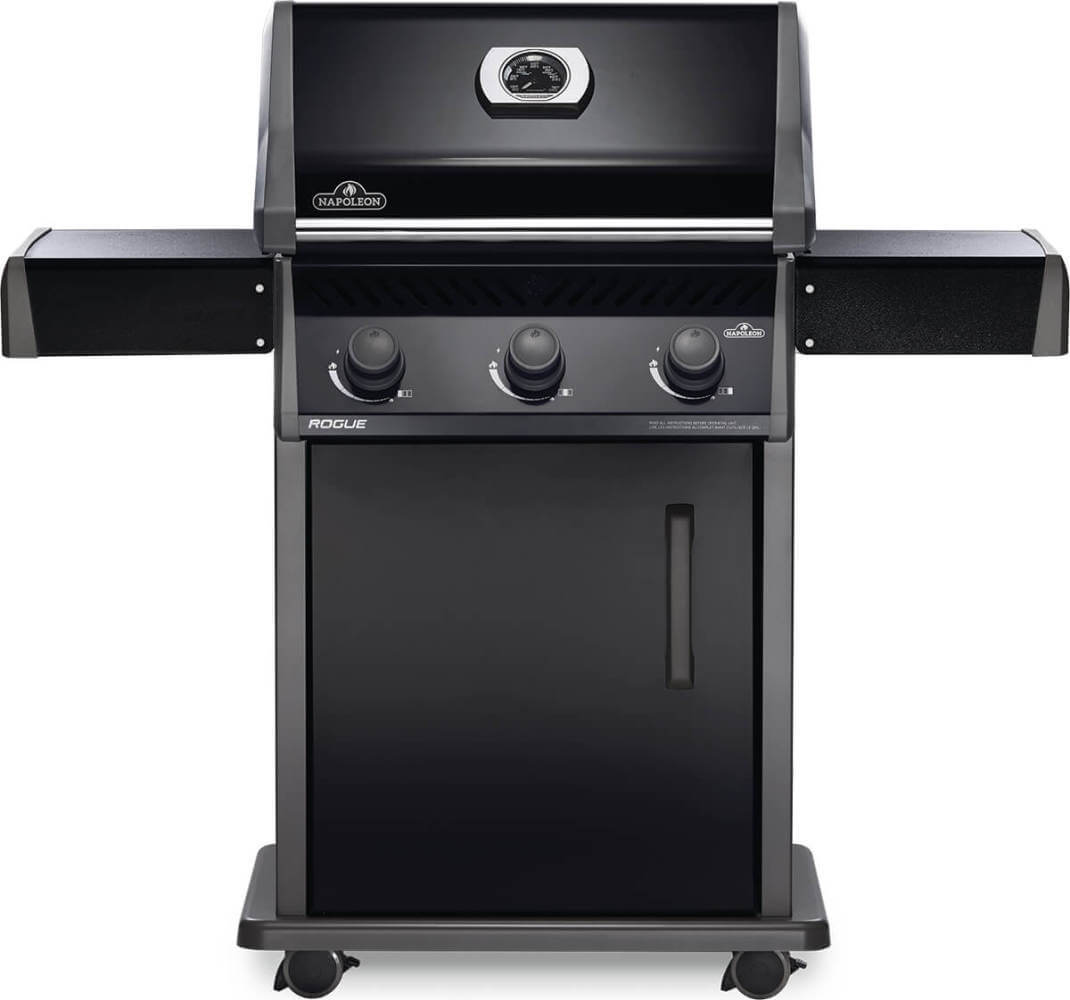 Rogue 425 Gas Grill | 3 Burner Propane BBQ | Black Finish | Cast Iron WAVE Grids | Folding Shelves | Ember BBQ Co UK